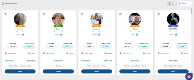 Ainfluencer influencer discovery — full profile access with engagement data