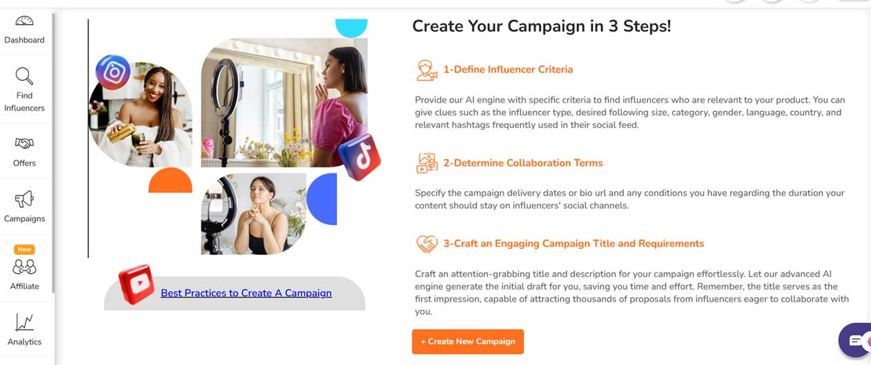 The Campaign Brief Editor showing the three steps to create a campaign