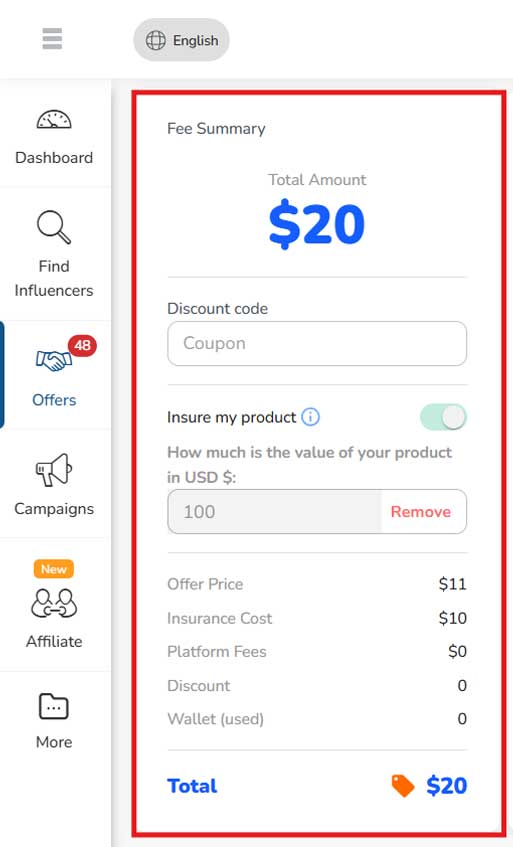 The Fee Summary and Secured Payment Guarantee boxes from the checkout page