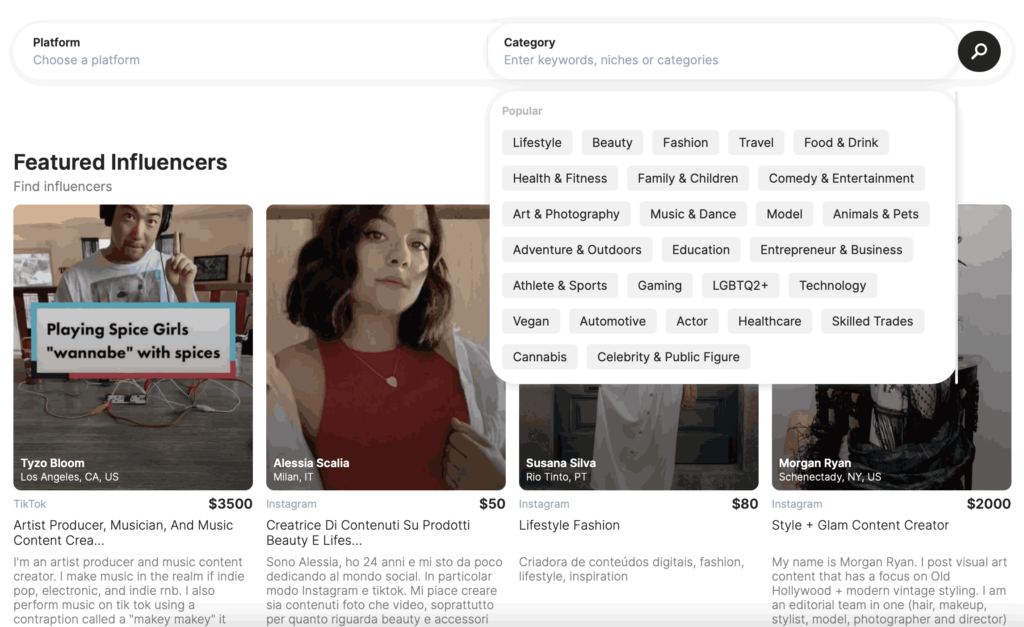 Collabstr Search and Discovery