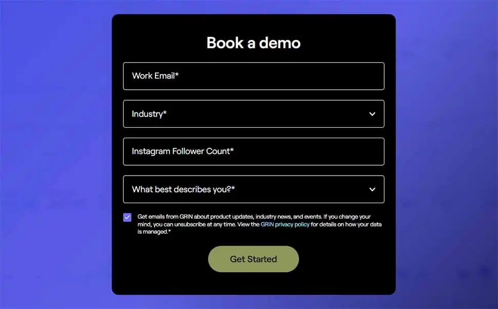 Grin pricing, request a demo to see how much does Grin cost