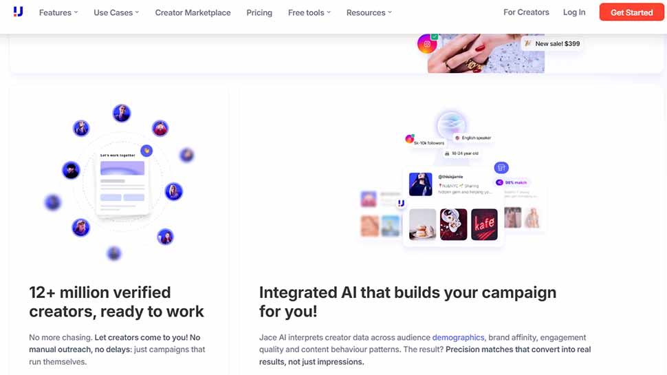 Upfluence claims to have 12M influencers on its database - screenshot of its website