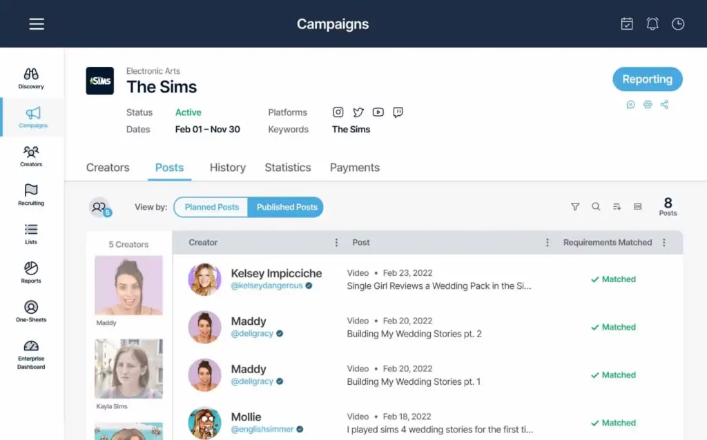 creatoriq review - campaign management feature