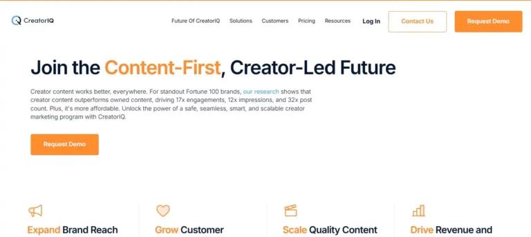 creatoriq homepage - screenshot of website