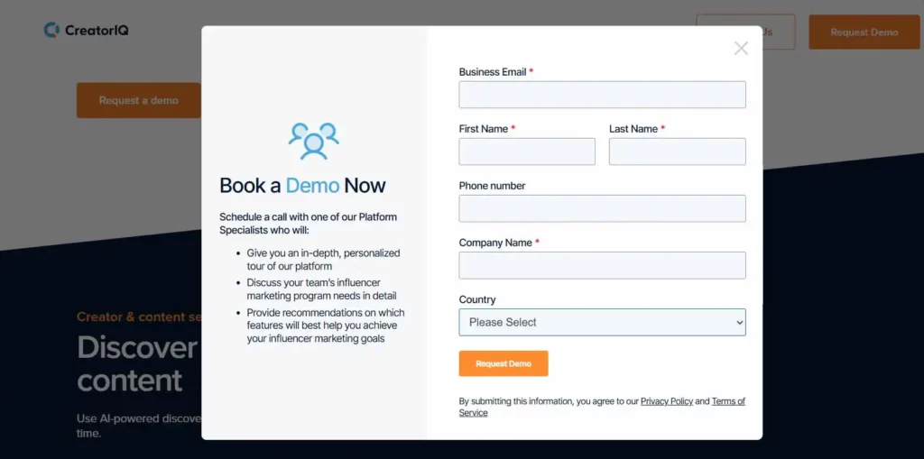 creatoriq review - request demo for influencer discovery