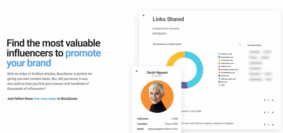 Find influencers page on Buzzsumo website
