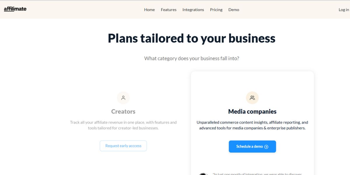 Affilimate Pricing page