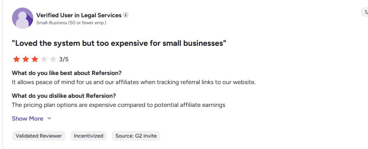 User Review on Refersion Cost