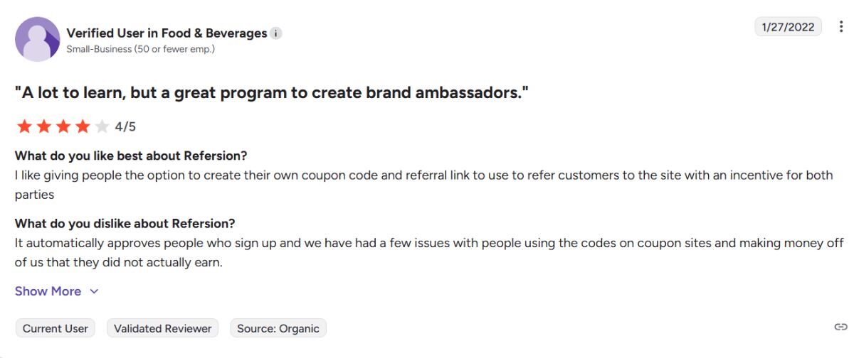 User review on Refersion Coupon Code