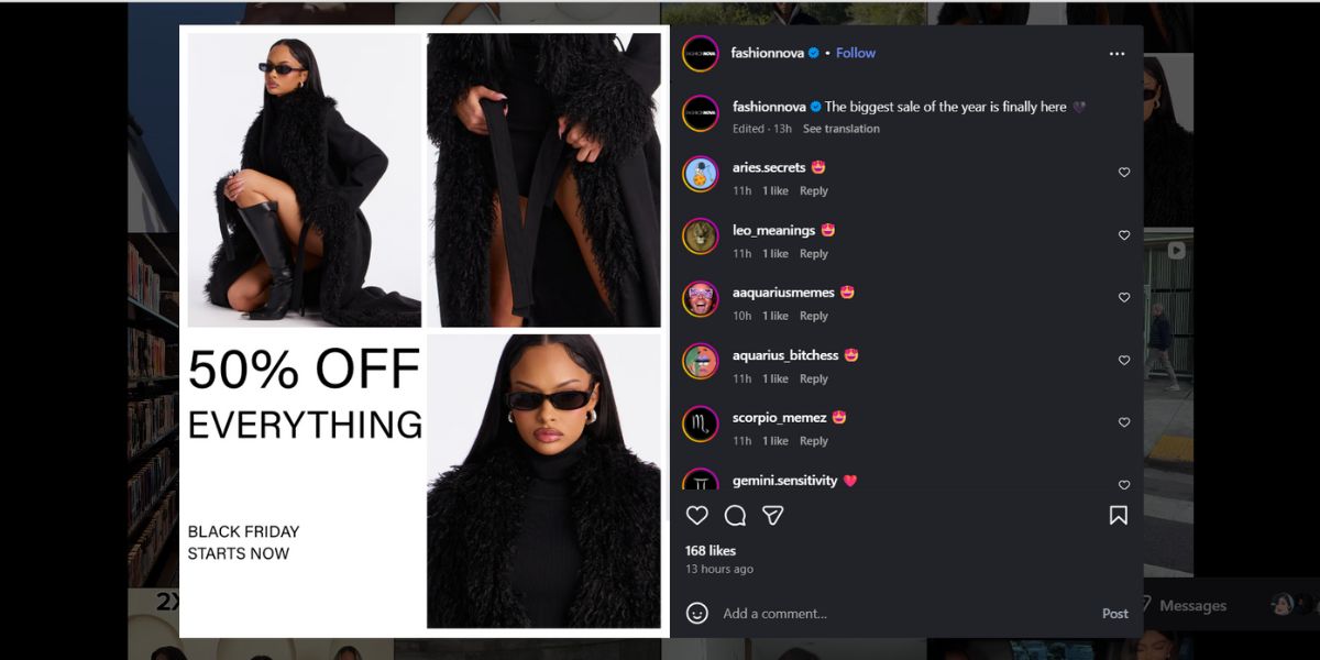 Fashion Nova Black Friday post