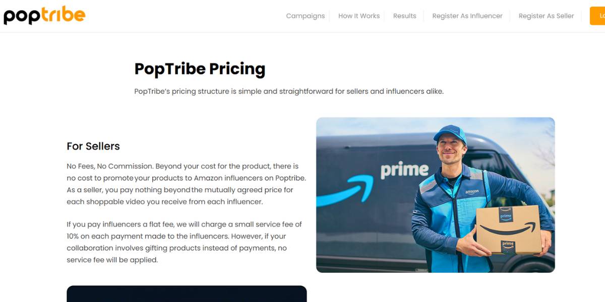 Poptribe Pricing for Seller