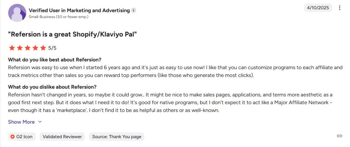 User review on Refersion Tracking 