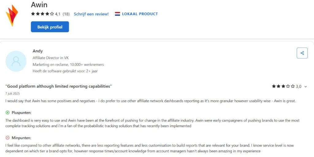 review about Awin’s easy-to-use dashboard