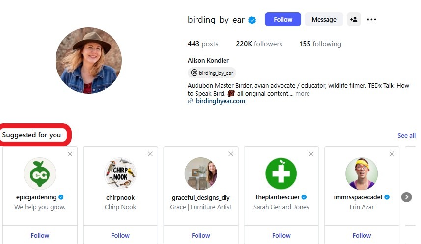 the "suggested for you" feature on Instagram to find influencers