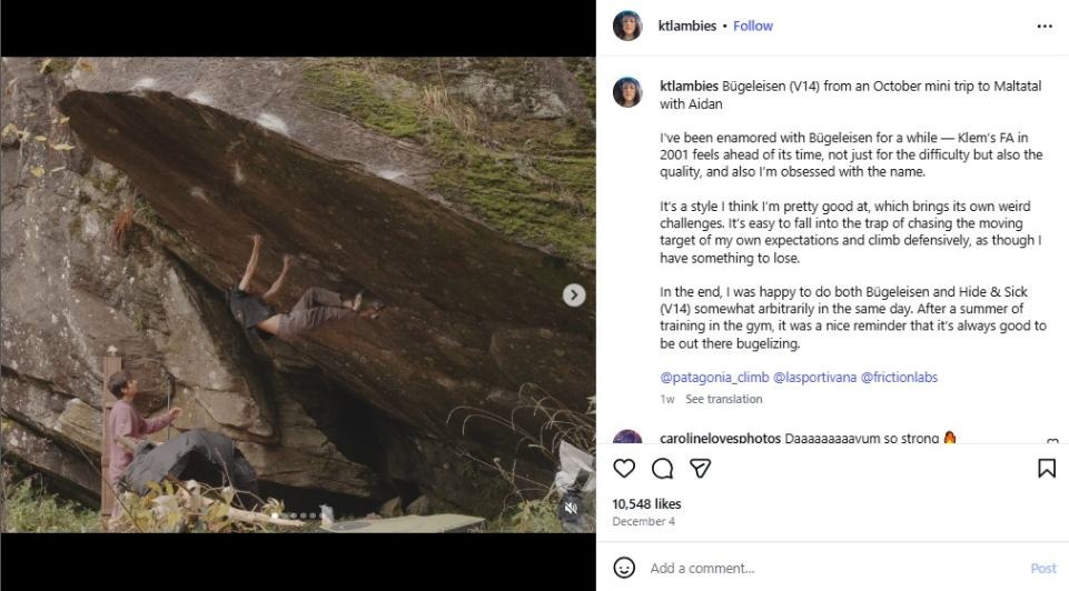 Patagonia brand ambassador post on IG