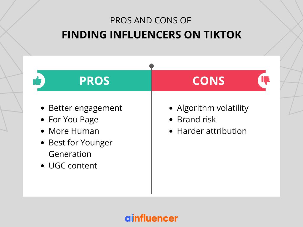 Pros and Cosn of finding influencers on TikTok