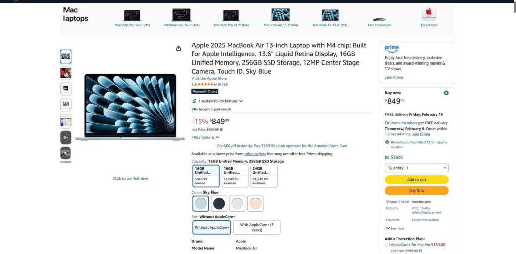 1. Apple MacBook Air (2025)