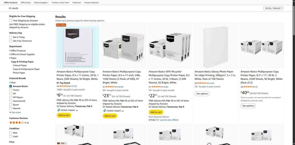 2. Amazon Basics Printer Paper