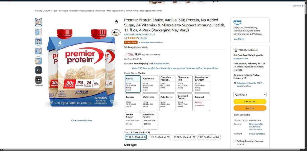 4. Premier Protein Shake