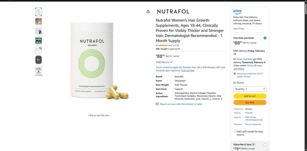 8. Nutrafol Hair Growth Supplements