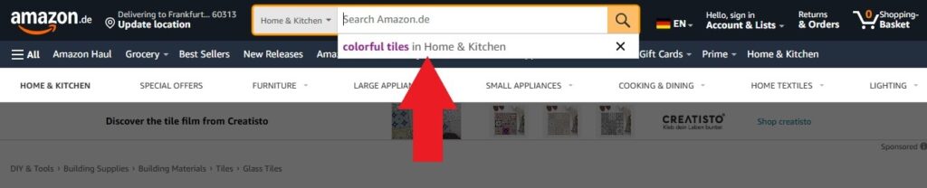 Amazon's search bar to find keywords