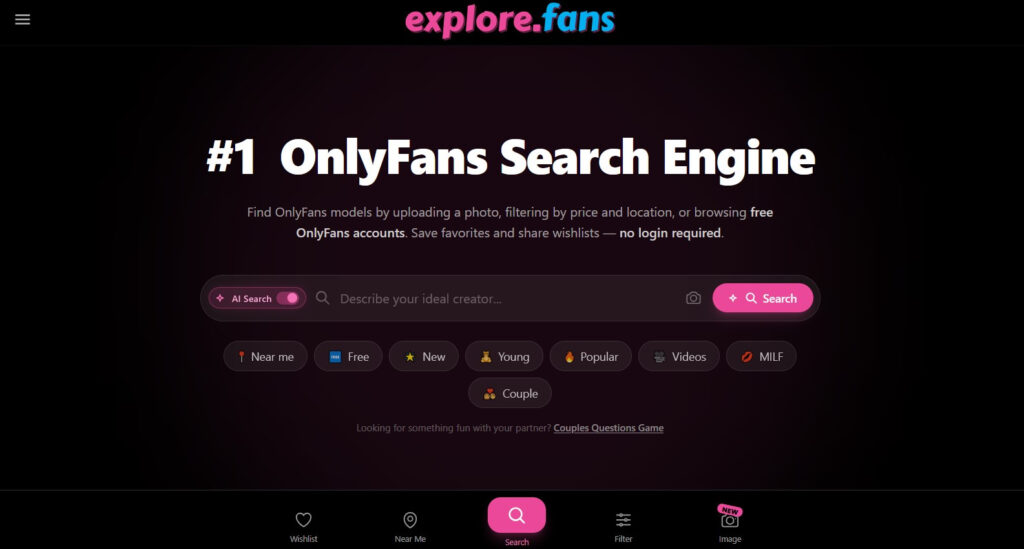 explore.fans homepage - OnlyFans influencer search tools