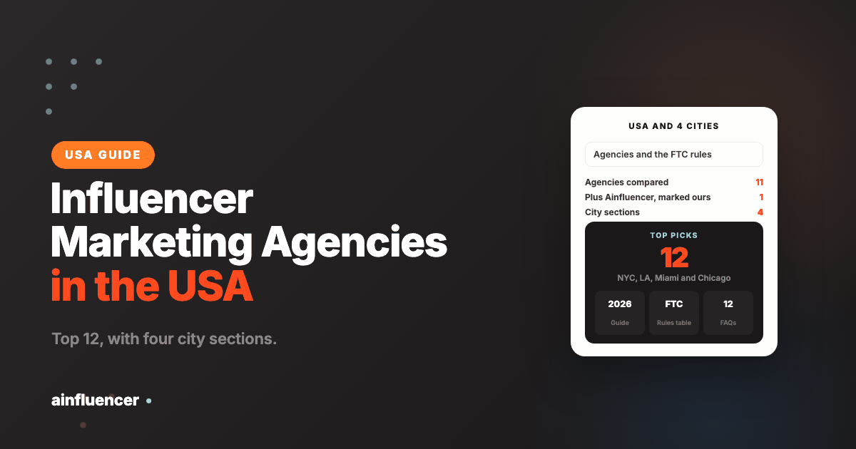 Top 12 influencer marketing agencies in the USA with New York, Los Angeles, Miami and Chicago sections